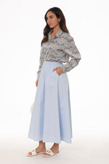 Light Blue Elastic Cotton Maxi Skirt