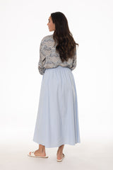 Light Blue Elastic Cotton Maxi Skirt