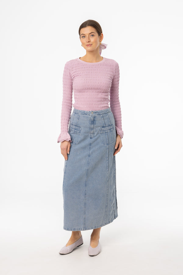 Light Blue French Seam Denim Skirt