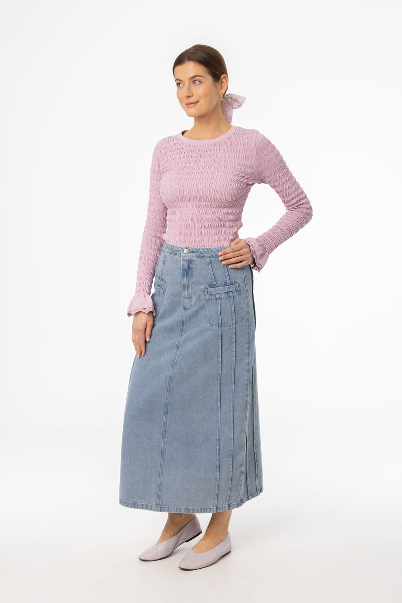 Light Blue French Seam Denim Skirt