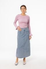 Light Blue French Seam Denim Skirt