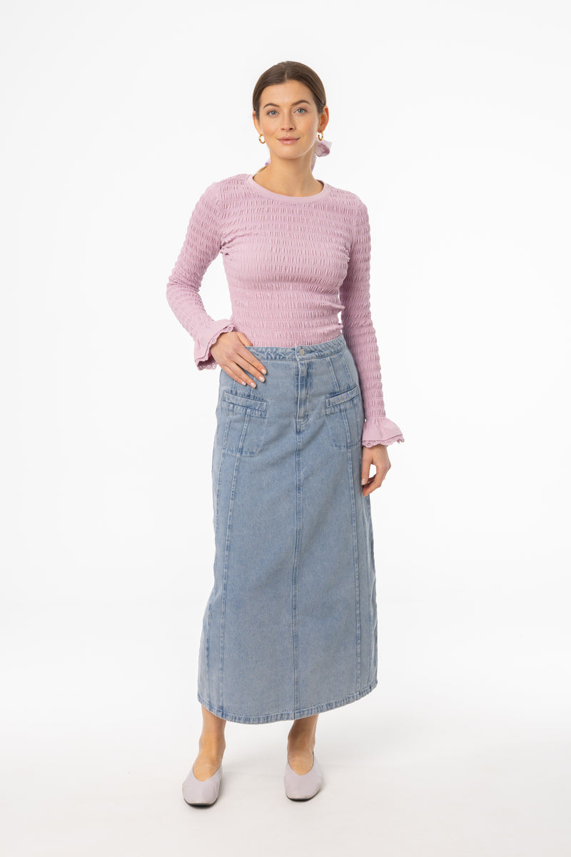 Light Blue French Seam Denim Skirt