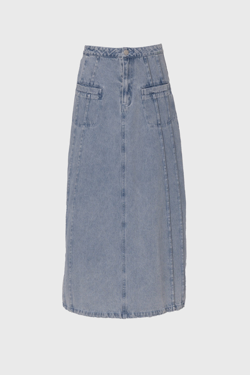 Light Blue French Seam Denim Skirt