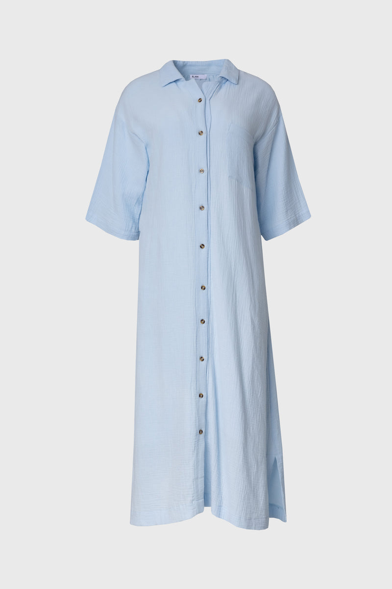 Blue Gauze Button Down Maxi