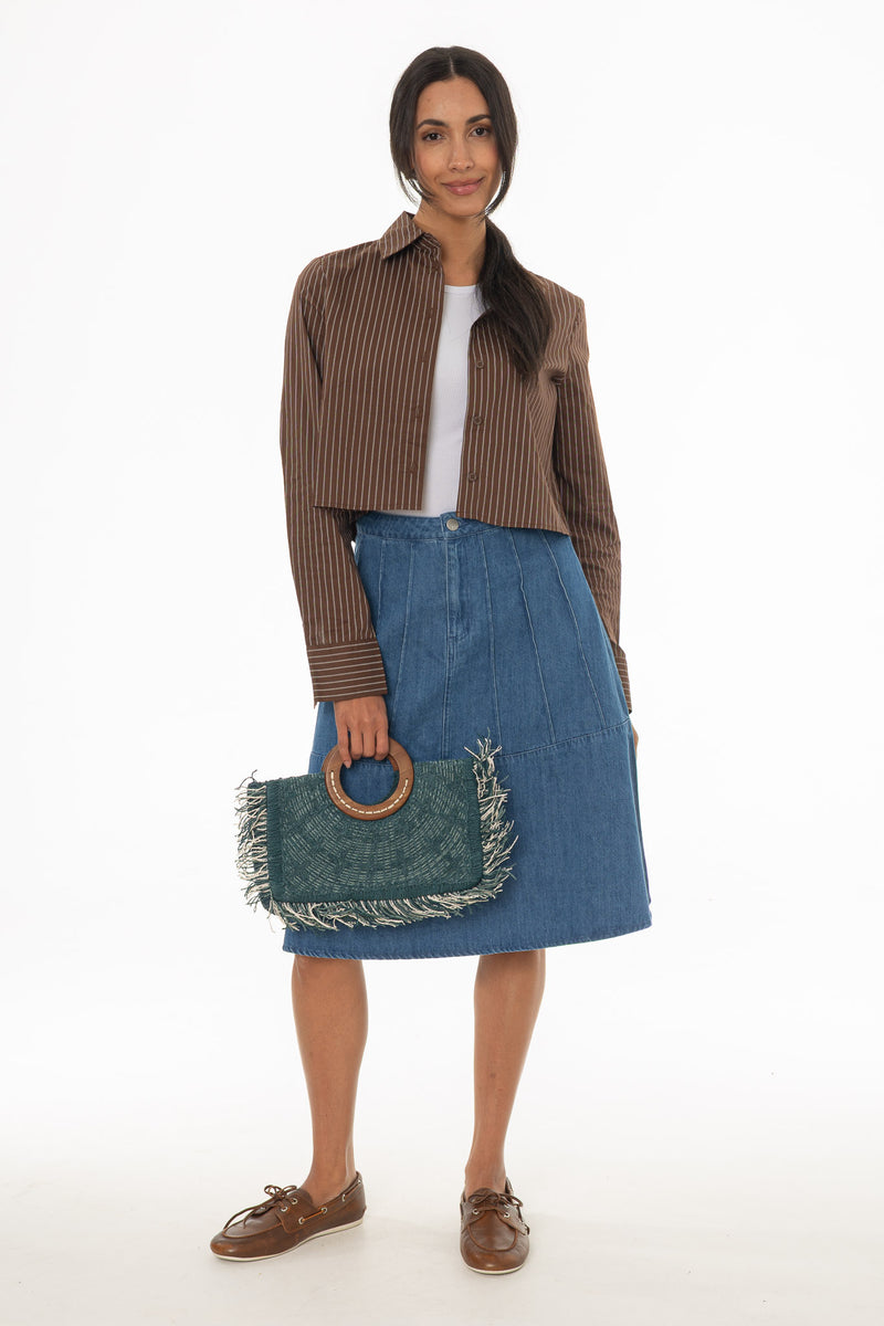 Light Blue Panel Flare Denim Skirt – BLANK