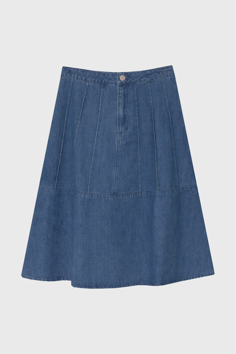 Light Blue Panel Flare Denim Skirt – BLANK