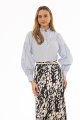 Light Blue Pintuck Ruffle Blouse