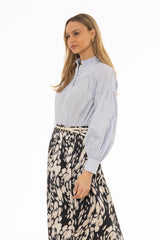 Light Blue Pintuck Ruffle Blouse