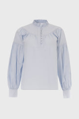 Light Blue Pintuck Ruffle Blouse