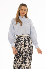 Light Blue Pintuck Ruffle Blouse