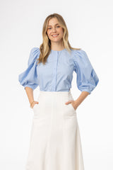 Light Blue Puff Sleeve Blouse