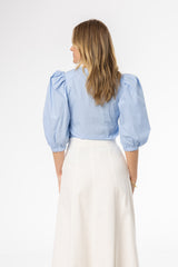 Light Blue Puff Sleeve Blouse