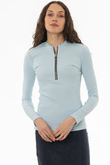 Light Blue Ribbed Zipper Top