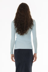Light Blue Ribbed Zipper Top