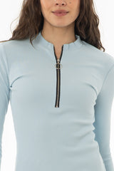 Light Blue Ribbed Zipper Top