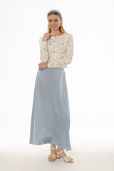 Light Blue Silk Feel Flare Maxi Skirt