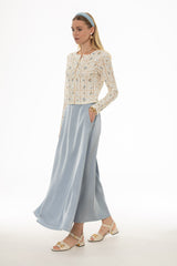 Light Blue Silk Feel Flare Maxi Skirt