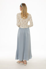Light Blue Silk Feel Flare Maxi Skirt