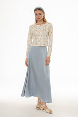Light Blue Silk Feel Flare Maxi Skirt