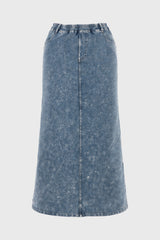 Light Blue Stretch Cotton Acid Wash Maxi Skirt