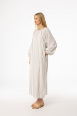 Light Blue Stripe Drawstring Sleeve Maxi Dress