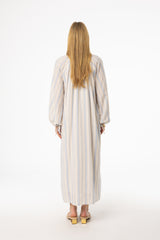 Light Blue Stripe Drawstring Sleeve Maxi Dress