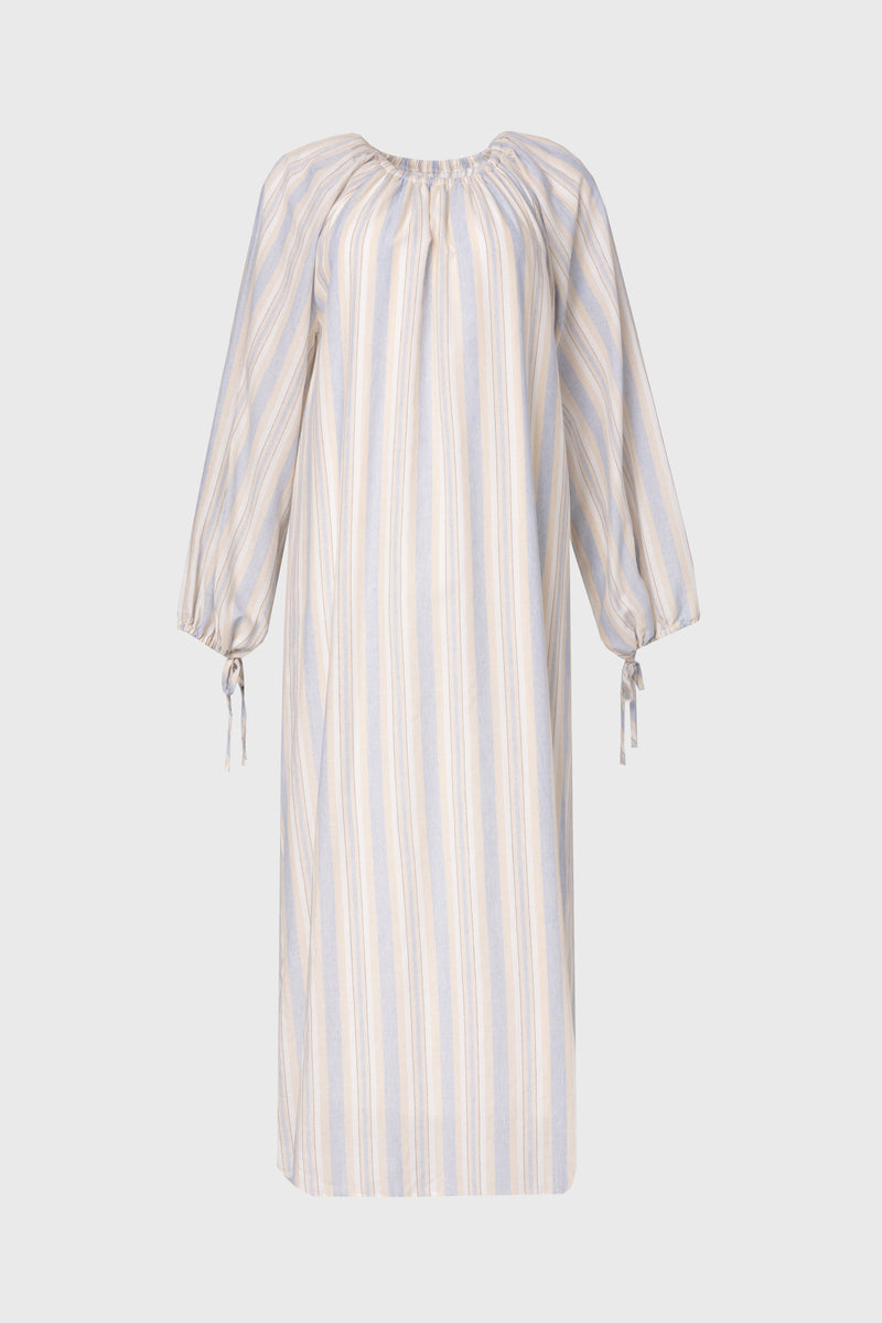 Light Blue Stripe Drawstring Sleeve Maxi Dress