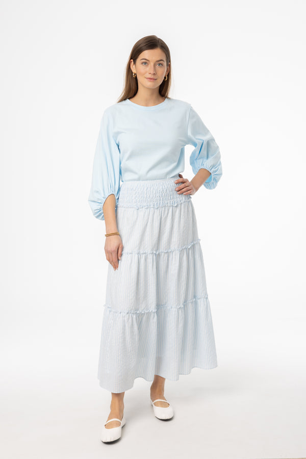 Light Blue Striped Maxi Skirt