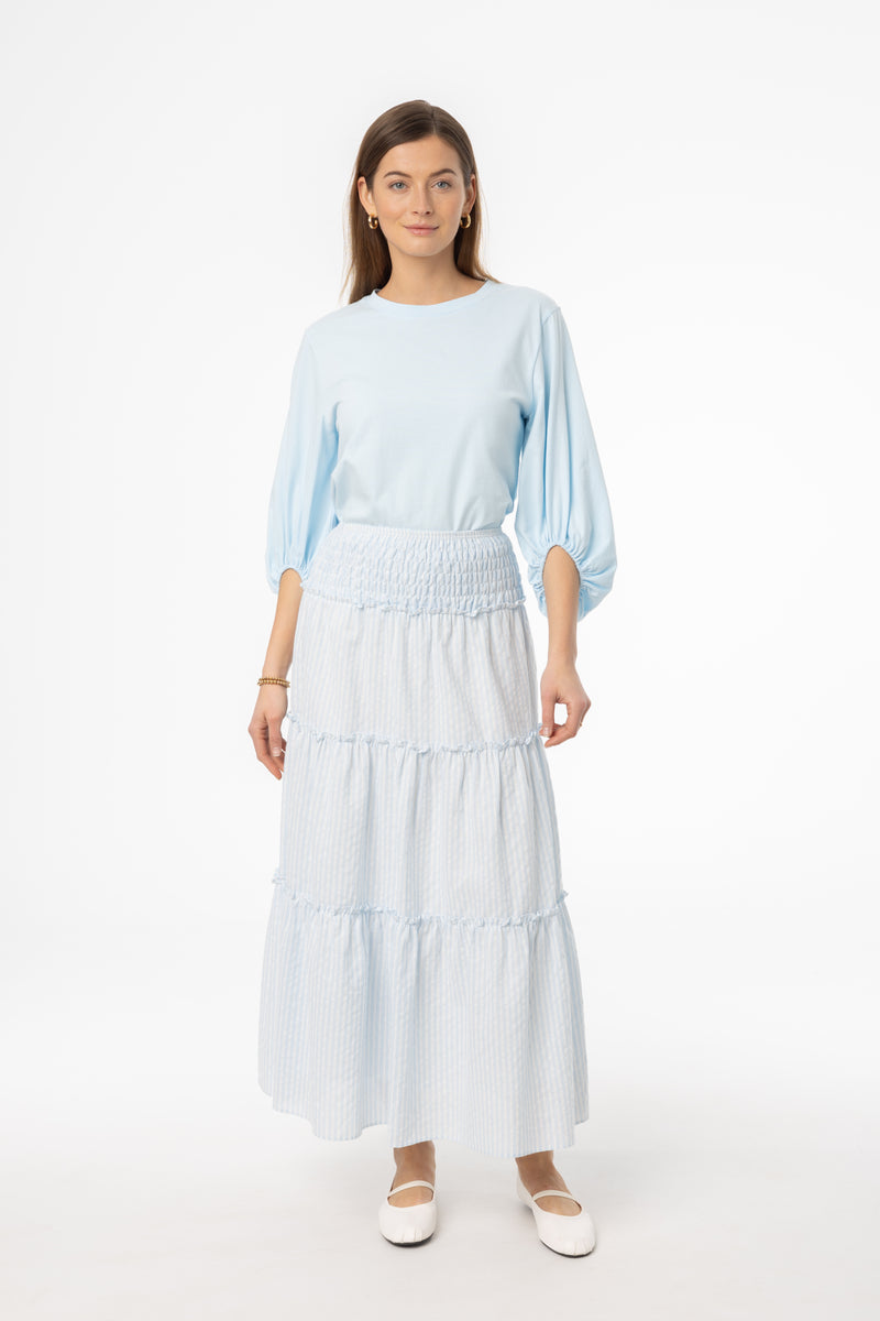 Light Blue Striped Maxi Skirt