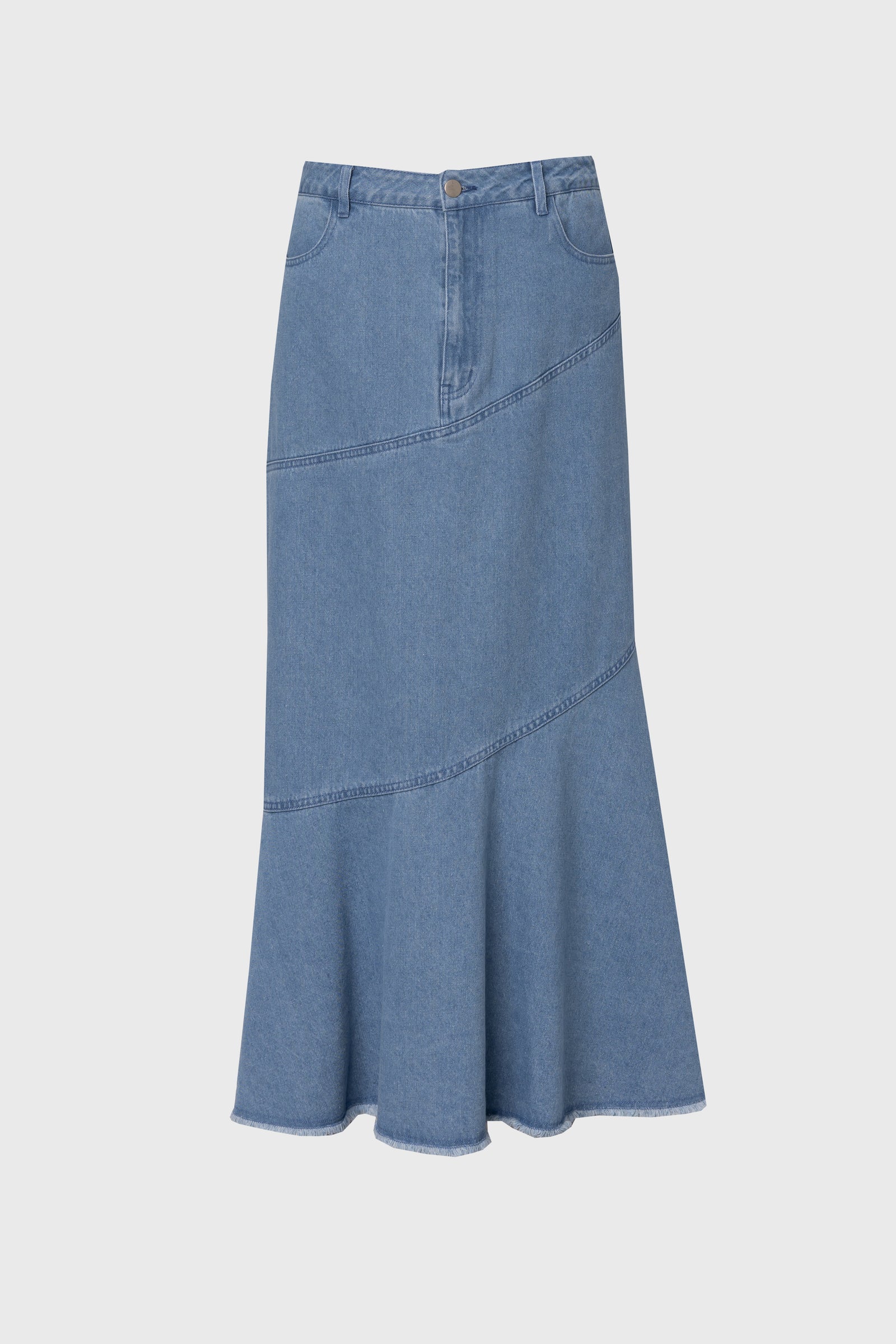 Light Blue Fringe Tiered Denim Skirt – BLANK