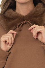 Light Brown Faux Fur Collar Sweatshirt