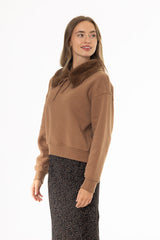 Light Brown Faux Fur Collar Sweatshirt