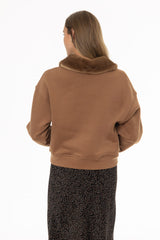 Light Brown Faux Fur Collar Sweatshirt