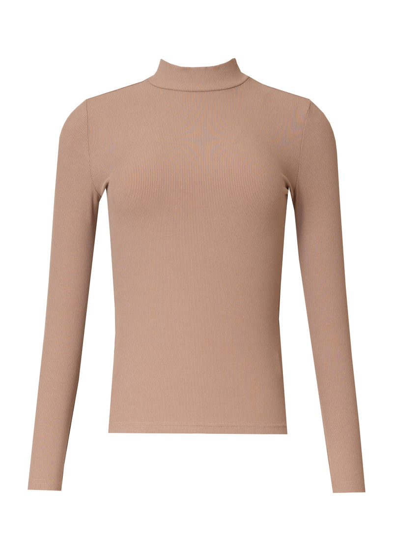 Light Brown Ribbed Mock Neck Top