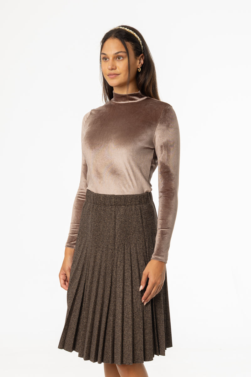 Light Brown Velvet Mock Neck Top