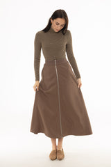 Light Brown Zipper Maxi Skirt