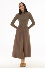 Light Brown Zipper Maxi Skirt