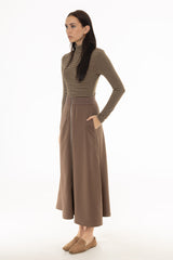 Light Brown Zipper Maxi Skirt
