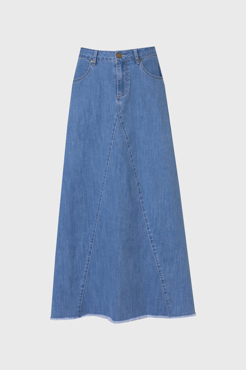 Light Wash Frayed Edge Denim Skirt