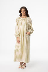 Light Green Stripe Drawstring Sleeve Maxi Dress