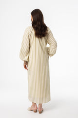 Light Green Stripe Drawstring Sleeve Maxi Dress