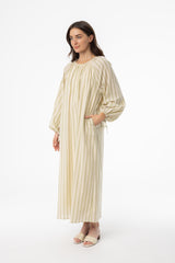 Light Green Stripe Drawstring Sleeve Maxi Dress