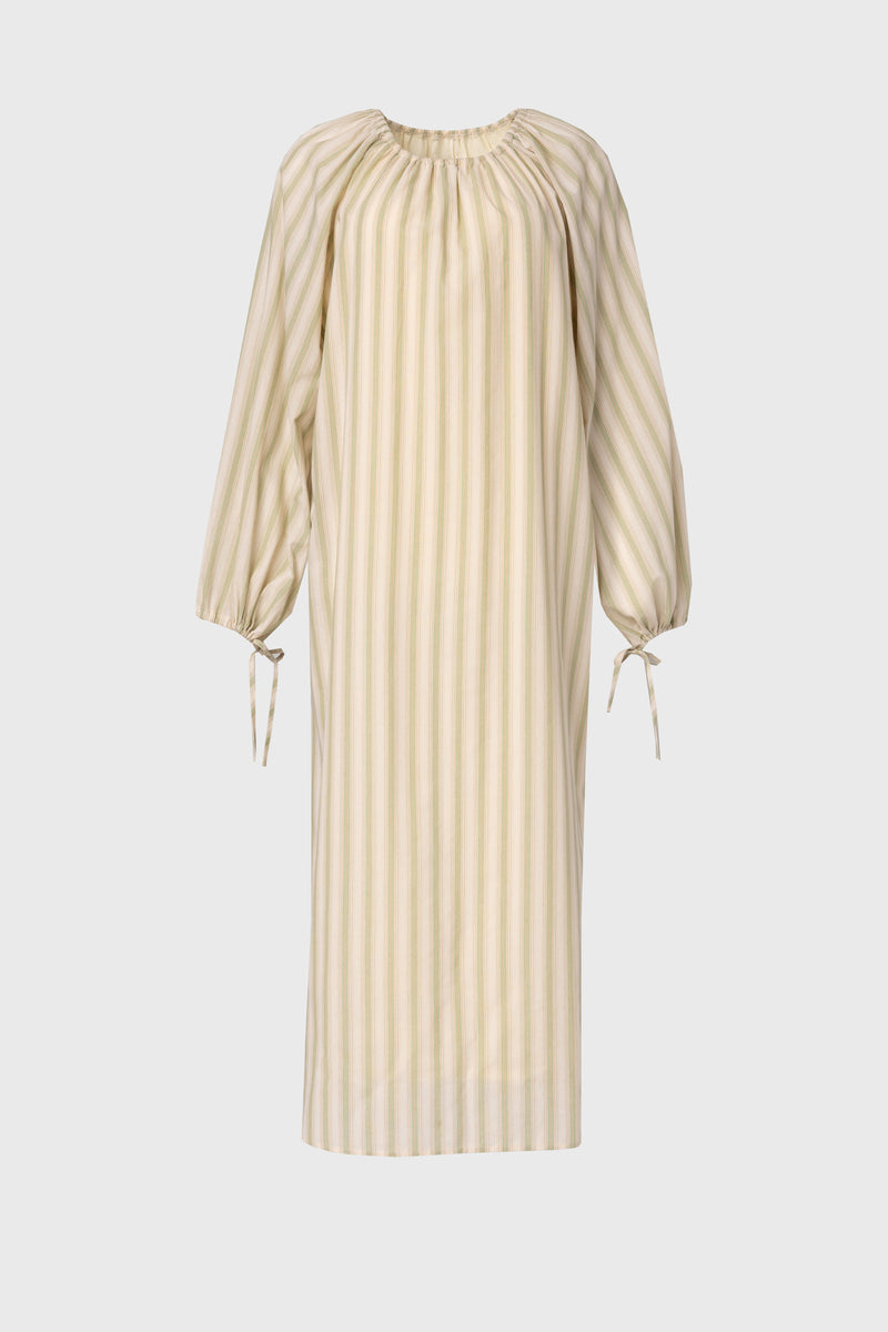 Light Green Stripe Drawstring Sleeve Maxi Dress