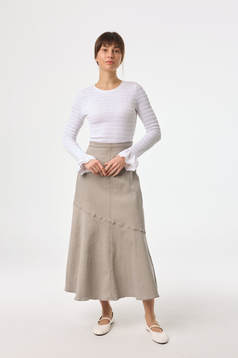 Light Grey Asymmetrical Hem Denim Skirt