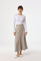 Light Grey Asymmetrical Hem Denim Skirt