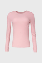 Light Pink Waved Round Neck Long Sleeve T Shirt