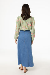 Light Wash Frayed Edge Denim Skirt