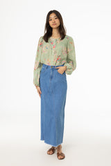 Light Wash Frayed Edge Denim Skirt