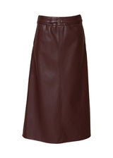 Burgundy Belted Leather Skirt