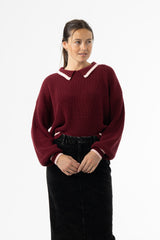 Burgundy Collar Knit Sweater